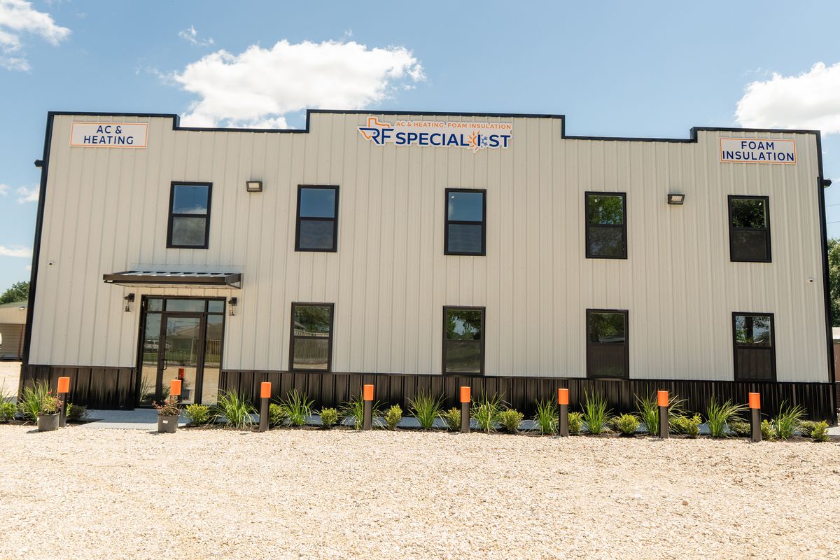 The front of the RF Specialist office building with the company sign.